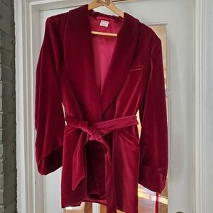 VTG 60S BROOKS BROTHERS Size L Burgundy Open Front  Tie Velvet Smoking Jacket